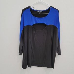 NWOT Cable & Gauge Black & Royal Blue Blouse Top Women's Size 2X